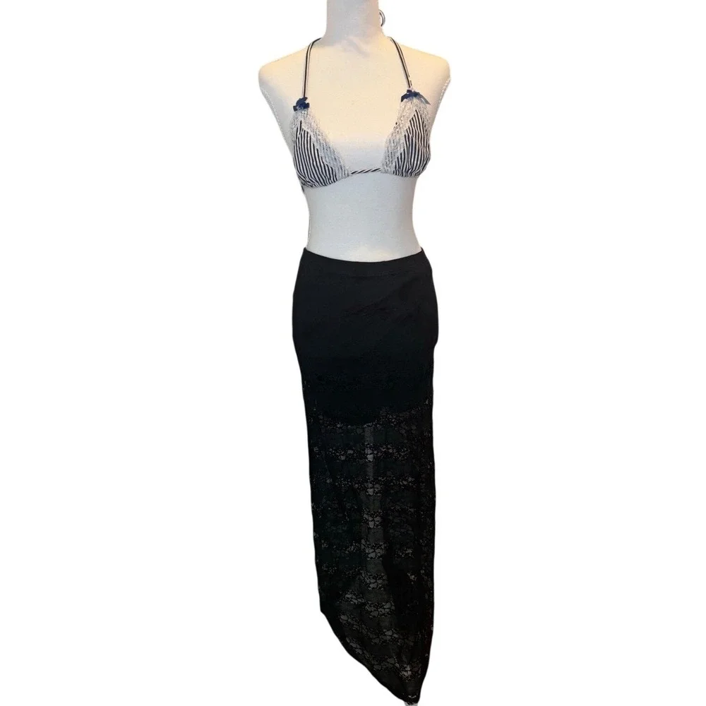 Lily White Black Lace Maxi Skirt Womens XS‎ Sheer Lace Boho Goth Festival